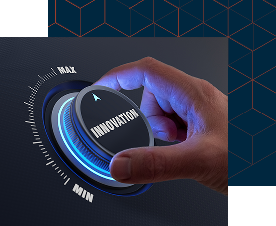 Enhancing innovation and technology development concept with a person choosing higher innovative products by turning a knob or dial by hand